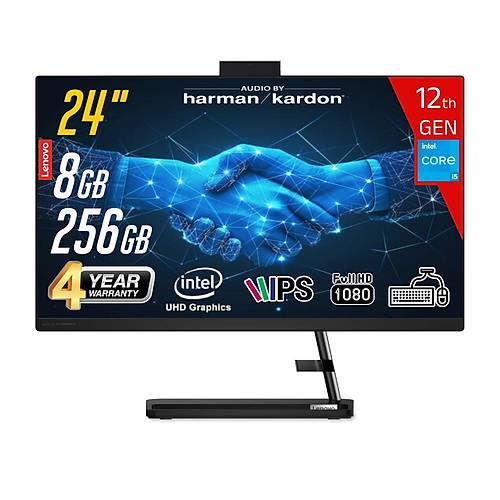 Lenovo IdeaCentre AIO3 24IAP7 Intel Core i5-12450H 8 GB RAM 256 GB SSD Intel UHD Graphics 23.8 FHD IPS FreeDos F0GH01J1TR-8256 Klavye+Mouse Siyah All In One Bilgisayar