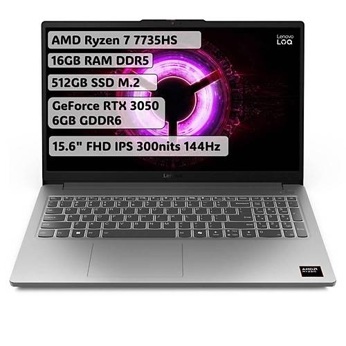 LOQ Essential 15ARP10 AMD Ryzen 7 7735HS 16GB 512GB RTX3050 15.6 FreeDos Gaming Laptop