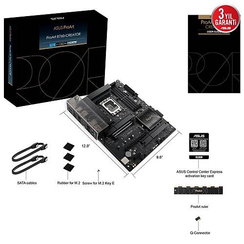 Asus PROART B760-CREATOR Intel B760 Soket LGA1700 DDR5 7800Mhz 3xM.2 ATX Anakart
