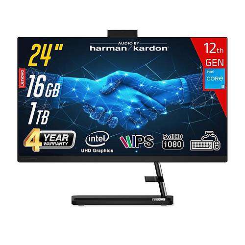 Lenovo IdeaCentre AIO3 24IAP7 Intel Core i5-12450H 16 GB RAM 1 TB SSD Intel UHD Graphics 23.8 FHD IPS FreeDos F0GH01J1TR-161 Klavye+Mouse Siyah All In One Bilgisayar