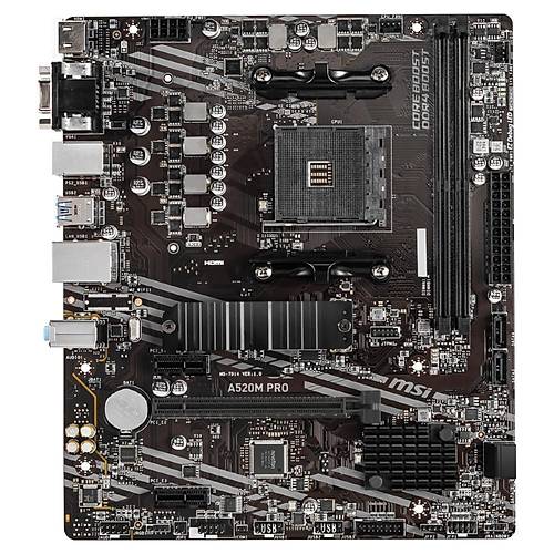 MSI A520M PRO AMD A520 Soket AM4 DDR4 4600MHz 1xM.2 mATX Anakart