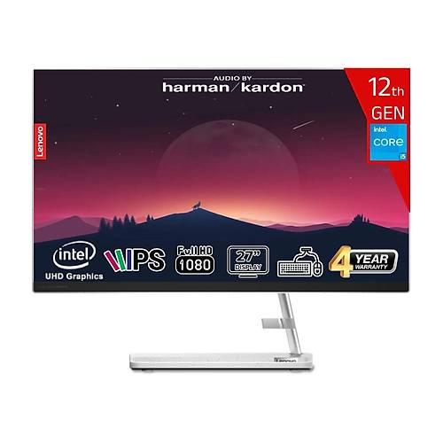 Lenovo IdeaCentre AIO 3 27IAP7 Intel Core i5-12450H 24GB 1TB SSD 1TB HDD Intel UHD Graphics FreeDos 27 IPS FHD Klavye+Mouse Beyaz F0GJ00YYTR-2411 All In One Bilgisayar