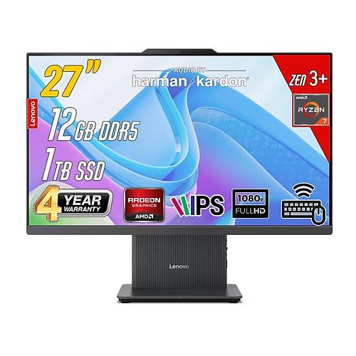 IdeaCentre 27ARR9 AMD Ryzen 7-7735HS 12GB 1TB 27 FHD FreeDos Siyah All in One Bilgisayar
