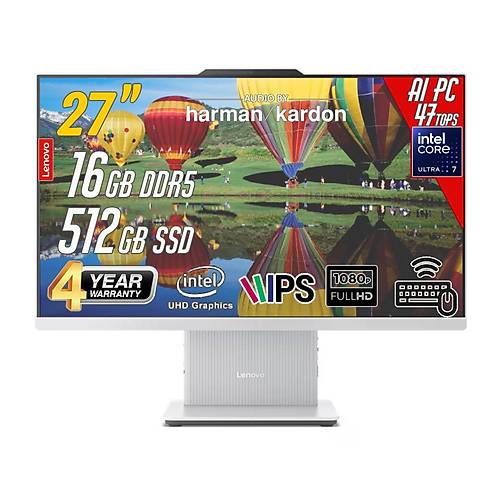 Ideacentre 27ILL11 Intel Core U7-256V 16GB 512GB 27 FHD FreeDos Beyaz AI-Powered AIO Bilgisayar