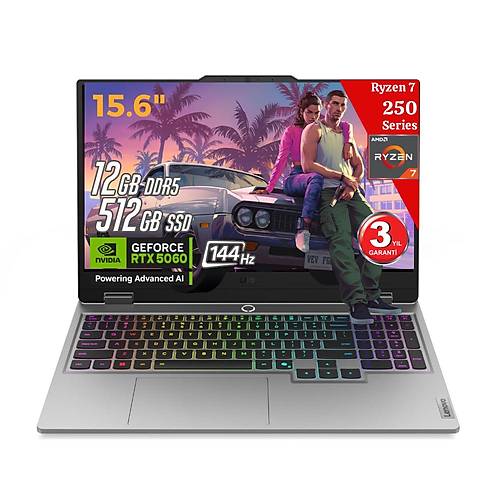 LOQ 15APH10 AMD Ryzen7 250 12GB 512GB RTX5060 15.6 FreeDos AI-Powered Gaming Laptop