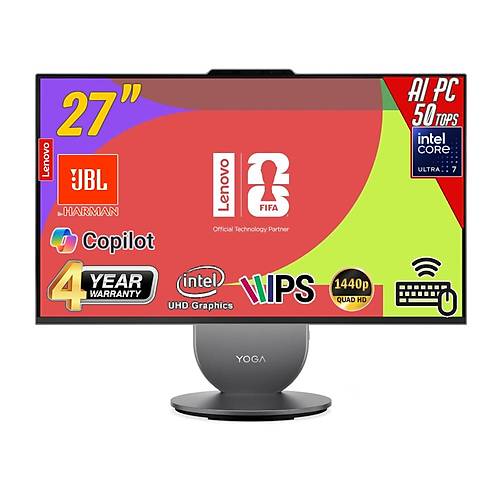 Yoga 27IPH11 Intel Core U7-356H 32GB 1TB 27inc Pivot QHD FreeDos Gri AI-Power All inOne Bilgisayar