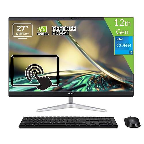 ACER C27-1751 Intel Core i5-1240P 64 GB RAM 512 GB SSD SSD MX550 2GB-DDR6 Win11 Home 27 FHD Dokunmatik Ekran Kablosuz Klavye+Mouse DQ.BJAEM.005-64512W Siyah All in One Bilgisayar