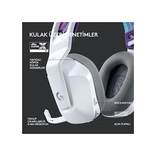 Logitech G G733 LightSpeed Mikrofonlu Kulak�st� Kablosuz Gaming Kulakl�k 981-000883 - Beyaz