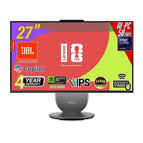 Yoga 27IPH11 Intel Core U7-356H 32GB 1TB RTX5060 27inc Pivot QHD FreeDos Gri AI-Power AIO Bilgisayar
