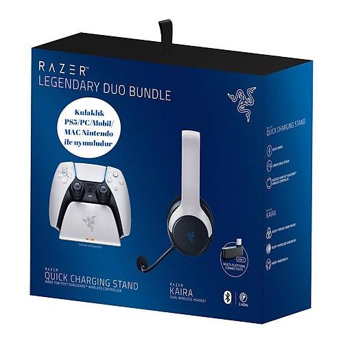 Razer Legendary Bundle Kaira Kablosuz Kulaklk ve Ps5 Dualsense arj Istasyonu RZ82-03980100-B3M1
