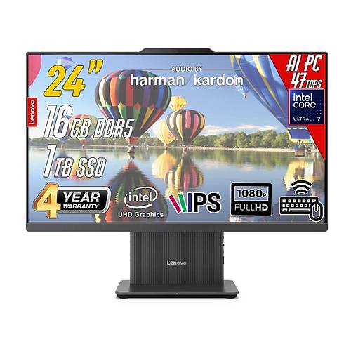 IdeaCentre 24ILL11 Intel Core U7-256V 16GB 1TB 23.8inc FreeDos Siyah AI-Power AllinOne Bilgisayar