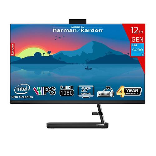 Lenovo IdeaCentre AIO 3 27IAP7 Intel Core i5-12450H 64GB 1TB SSD Intel UHD Graphics Win11Pro 27 IPS FHD Klavye+Mouse Siyah F0GJ00YXTR-641W All In One Bilgisayar