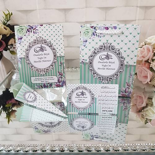 Kalpli Yeil Yasin-i erif + anta + simli Magnet + Lokumluk