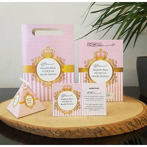Puantiyeli Pembe Yasin-i erif + anta + simli Magnet + Lokumluk