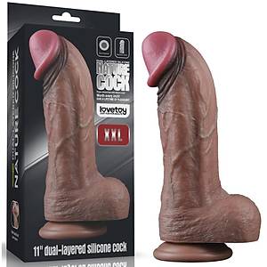 Yeni Nesil �ift Katmanl� Dev 28 cm X 7.4 cm Realistik Melez Vantuzlu Penis - �r�n Kodu:LV411062