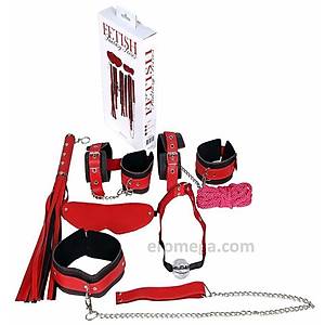 Fetish Fantezi 7 Par�al� Deri Esaret Seti Siyah, K�rm�z� - �r�n Kodu: 716