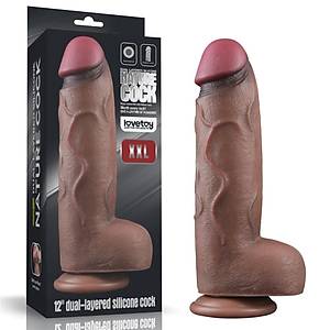 Yeni Nesil �ift Katmanl� Dev 31 cm X 7.6 cm Realistik Melez Vantuzlu Penis - �r�n Kodu:LV411063