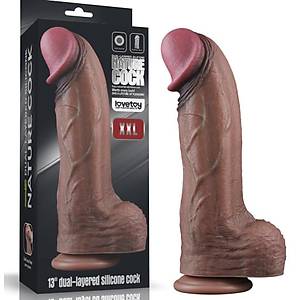 Yeni Nesil �ift Katmanl� Dev 33 cm X 7.6 cm Realistik Melez Vantuzlu Penis - �r�n Kodu:LV411064
