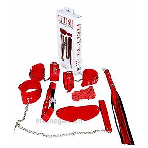 Fetish Fantezi 7 Par�al� Deri Esaret Seti K�rm�z� - �r�n Kodu: 714