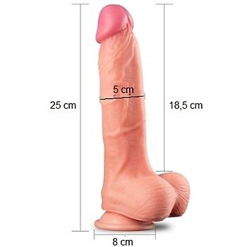 Yeni Nesil ift Katmanl Dev 25 cm X 5 cm Realistik Vantuzlu Penis - rn Kodu:LV411010