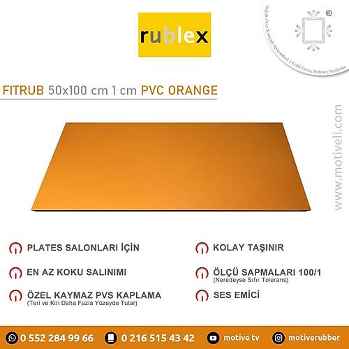 Rublex Kauuk Fitrub Orange Pvc Kapl Kauuk Zemin 50x100 cm 1 cm Profesyonel Souk Pres Kauuk Zemin 1 Adet