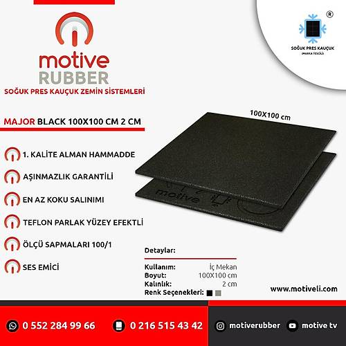 Motive Rubber Souk Pres Majr Black 100x100 cm 2 cm Profesyonel Anmazlk Garantili Souk Pres Kauuk Zemin 1 Adet