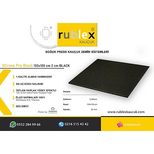 Rublex XCross Pro Black 100X100 Cm Kauuk Zemin 2 Cm Siyah