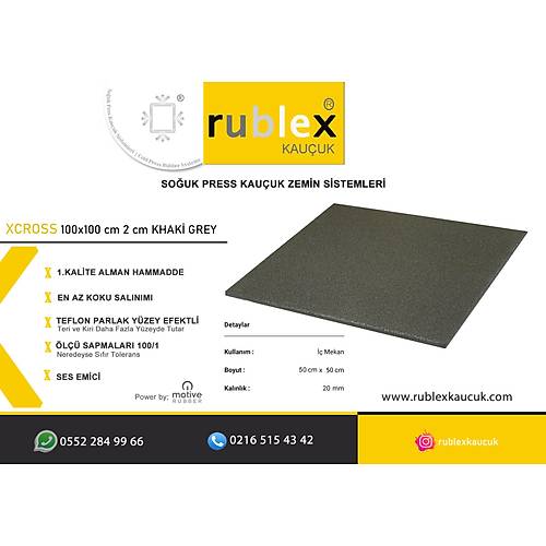 Rublex XCross Pro Khaki Grey  100X100 Cm Kauçuk Zemin 2 Cm Siyah