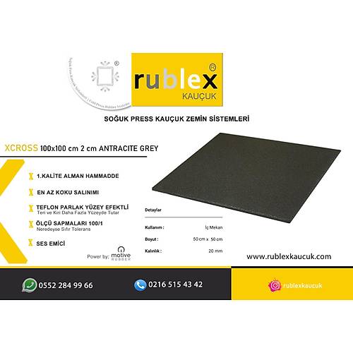 Rublex XCross Pro Antracite Grey 100X100 Cm Kauçuk Zemin 2 Cm Siyah