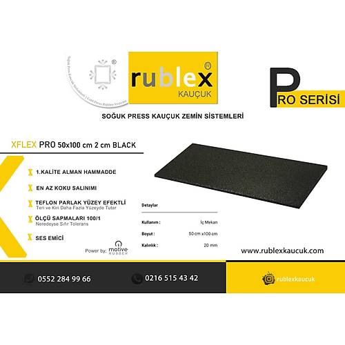 Rublex Kauçuk  Soğuk Pres XFlex Pro Black 50x100 cm 2 cm Profesyonel  Soğuk Pres Kauçuk Zemin 1 Adet