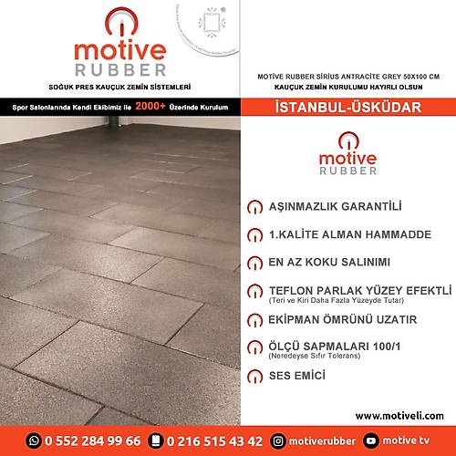 Motive Rubber Souk Pres Sirius Antracite Grey 50x100 cm 2 cm Profesyonel Anmazlk Garantili Souk Pres Kauuk Zemin 1 Adet