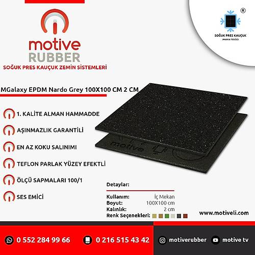 Motive Rubber Souk Pres MGalaxy EPDM Nardo Grey 100x100 cm 2 cm Profesyonel Anmazlk Garantili Souk Pres Kauuk Zemin 1 Adet