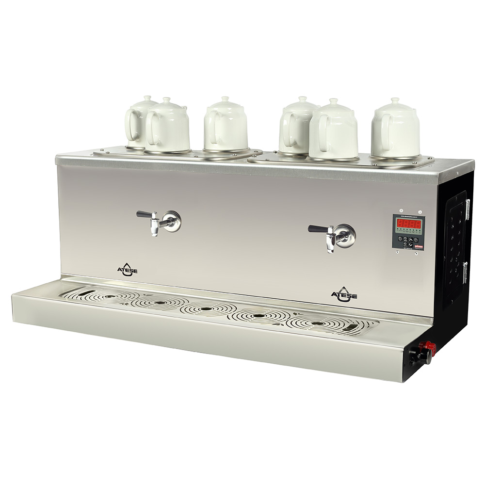 Ateşe Cappadocia Smart Gaz+Elektrikli 6 Demlikli Çay Makinesi, INOX CSGE6