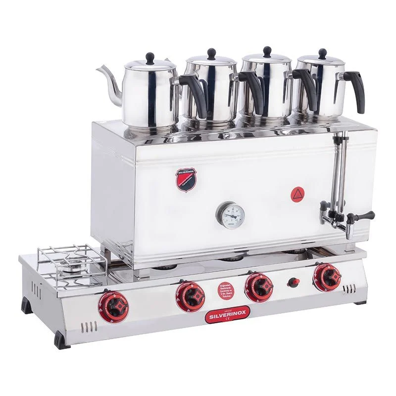 SilverInox 85 Model Kaynaklı 4 Demlikli Çay Ocağı Çift Taban, 58 L, Elektrikli + Doğalgazlı, 2102-D
