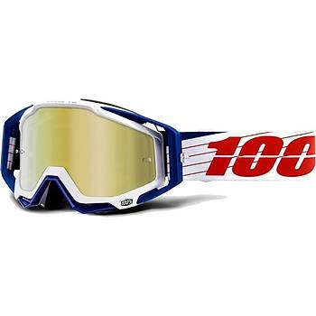 %100 RACECRAFT BIBALWHITE MIRROR GOLD LENS GOGGLES