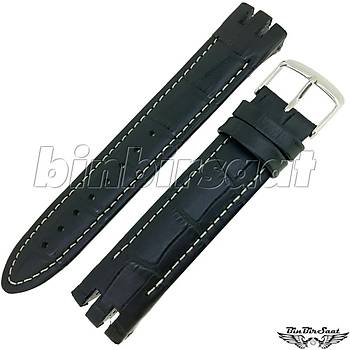 BANDCO SWC21M-1 SWATCH UYUMLU 21MM Siyah Hakiki Deri Saat Kordonu YTG 400 ile uyumlu