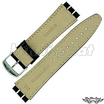 SWC21M-3  SWATCH UYUMLU 21MM Bandco Hakiki Deri Saat Kordonu SYAH