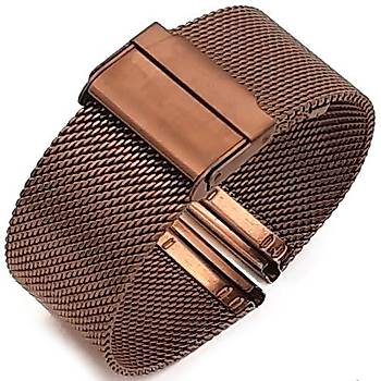 1. Kalite Hasr rg nce elik Saat Kordonu - Kahverengi 18-20-22-24-26-28mm