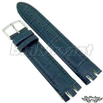 BANDCO SWC21M-4 SWATCH UYUMLU 21MM Lacivert Hakiki Deri Saat Kordonu YTG 400 ile uyumlu