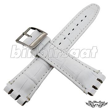 BANDCO SWATCH UYUMLU 19MM Hakiki Deri Saat Kordonu Beyaz BANDCO19M-1