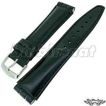 SWC21M-4  SWATCH UYUMLU 21MM Bandco Hakiki Deri Saat Kordonu SYAH