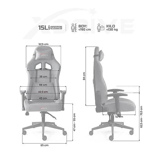 xDrive 15'L� PLUS Profesyonel Oyuncu Koltu�u Gri Kuma�