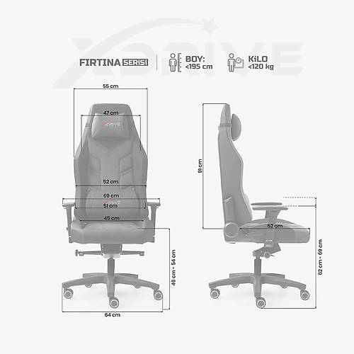 xDrive F�rt�na Masajl� Ayak Uzatmal� Profesyonel Oyuncu Koltu�u Siyah/Siyah