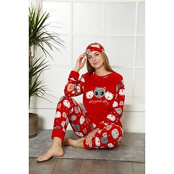 Moda Çizgi Welsoft Polar Kadýn Manþetli Pijama Takýmý 8405