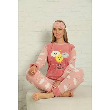 Moda Çizgi Welsoft Polar Kadýn Manþetli Pijama Takýmý 8431