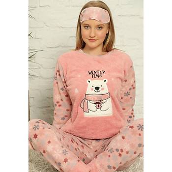 Moda Çizgi Welsoft Polar Kadýn Manþetli Pijama Takýmý 8439