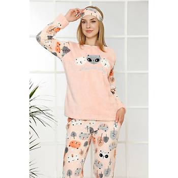 Moda Çizgi Welsoft Polar Kadýn Manþetli Pijama Takýmý 8406