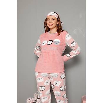 Moda Çizgi Welsoft Polar Kadýn Manþetli Pijama Takýmý 8451