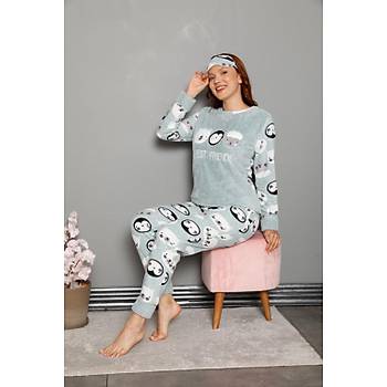 Moda Çizgi Welsoft Polar Kadýn Manþetli Pijama Takýmý 8448