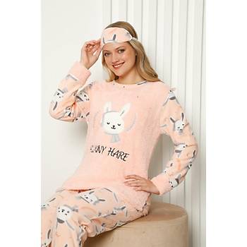 Moda Çizgi Welsoft Polar Kadýn Manþetli Pijama Takýmý 8417